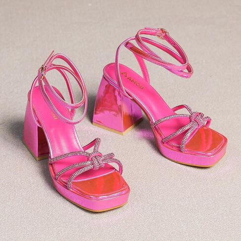 Amoji Women's 4 Inch Rhinestone Block Platform Heeled Sandal Wedding Party 316 in Saudi Arabia