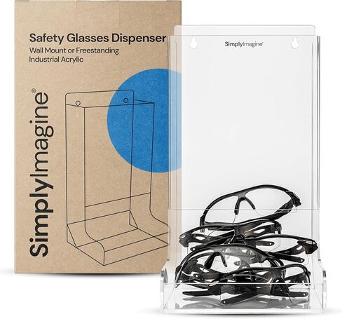 SimplyImagine Safety Glasses Dispenser - Acrylic Holder for Protective Eyewear, Stand or Wall Mount, Use in Hard Hat, Industrial, Dental, Lab Setting - Shoe Cover, Hairnet, Goggle Storage for Visitors in Kuwait