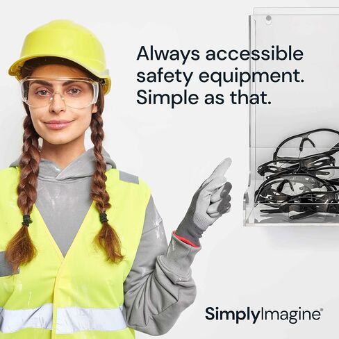 SimplyImagine Safety Glasses Dispenser - Acrylic Holder for Protective Eyewear, Stand or Wall Mount, Use in Hard Hat, Industrial, Dental, Lab Setting - Shoe Cover, Hairnet, Goggle Storage for Visitors in Kuwait