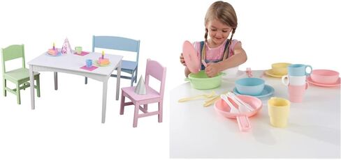 KidKraft Nantucket Wooden Table with Bench and 2 Chairs, Multicolored, Children's Furniture - Pastel, Gift for Ages 3-8 in Saudi Arabia