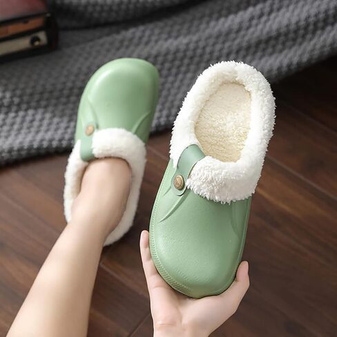 Unisex Winter Fur Lined Clogs Shoes Cushioned Fleece Clogs Indoor Outdoor Fuzzy Slippers Comfy Memory Foam Fluffy Lined Clogs Garden Waterproof Mules in Saudi Arabia