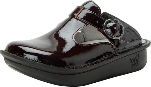 قبقاب نسائي من الجلد المريح الكلاسيكي باللون الأسود الكرزي من Alegria مقاس 5-5.5 M US in Kuwait