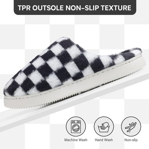 Women House Checkered Slippers - Mens Cozy Fuzzy Plaid Memory Foam Slippers with Faux Fur Lining for Indoor & Outdoor Comfort Soft Slides in Saudi Arabia