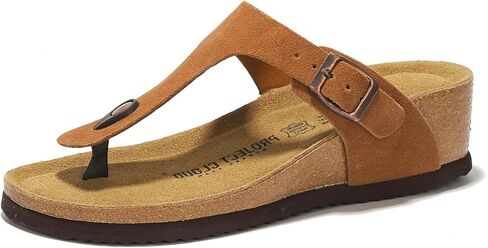 Project Cloud 100% Genuine Leather Womens Sandals Wedge Arizona Sandals Women - Memory Foam Wedges Heels for Women, Non Slip Platform Sandals Women - Sandals for women 2024 (Belize, Chestnut, 10) in Kuwait