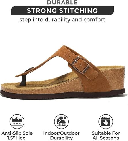 Project Cloud 100% Genuine Leather Womens Sandals Wedge Arizona Sandals Women - Memory Foam Wedges Heels for Women, Non Slip Platform Sandals Women - Sandals for women 2024 (Belize, Chestnut, 10) in Kuwait