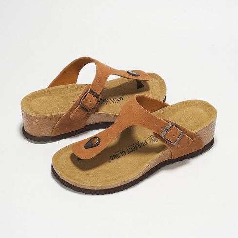 Project Cloud 100% Genuine Leather Womens Sandals Wedge Arizona Sandals Women - Memory Foam Wedges Heels for Women, Non Slip Platform Sandals Women - Sandals for women 2024 (Belize, Chestnut, 10) in Kuwait