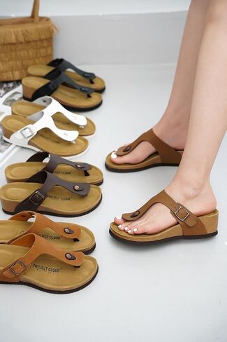 Project Cloud 100% Genuine Leather Womens Sandals Wedge Arizona Sandals Women - Memory Foam Wedges Heels for Women, Non Slip Platform Sandals Women - Sandals for women 2024 (Belize, Chestnut, 10) in Kuwait