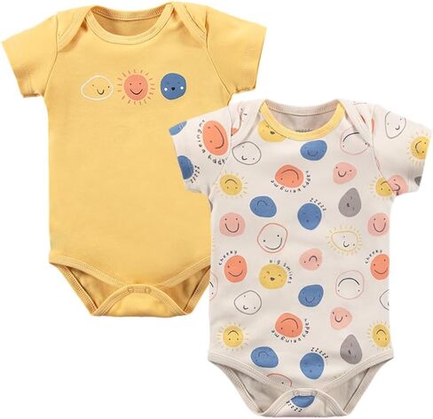 Toddler and Baby Unisex Bodysuit 2 Pack Set Short Sleeve Bodysuit Baby for 0-24 Months Babies Baby Girl Boy in Kuwait