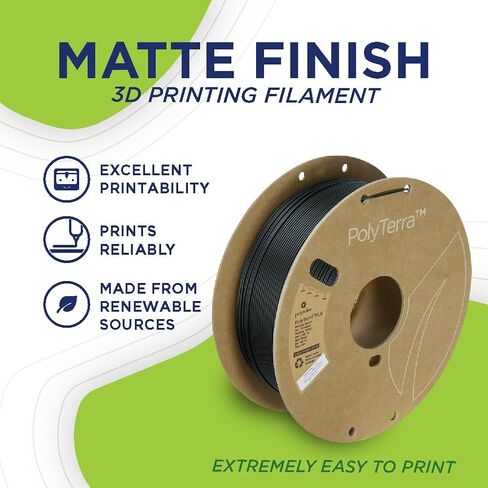 Polymaker Matte PLA Filament 1.75mm Black، 1.75 PLA خيوط الطابعة ثلاثية الأبعاد 1 كجم - PolyTerra 1.75 PLA Filament Black Matte خيوط الطباعة ثلاثية الأبعاد (1 شجرة مزروعة) in Kuwait