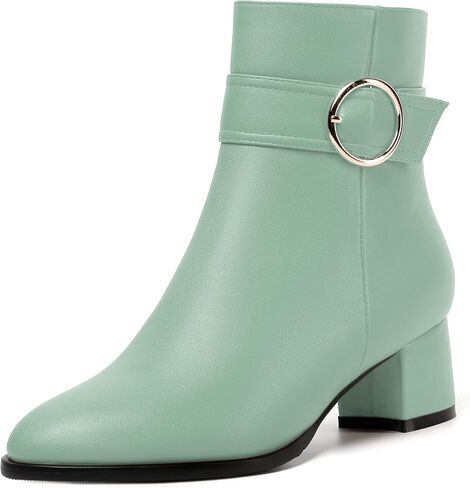 NUMALEO Womens Matte Zip Fashion Round Toe Party Solid Chunky Low Heel Ankle High Boots 2 Inch in Kuwait