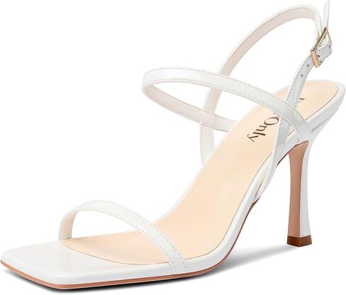 DearOnly Womens Strappy Heels Stiletto High Heeled Sandals Square Open Toe Patent Leather Sandals Wedding Dress Shoes in Saudi Arabia