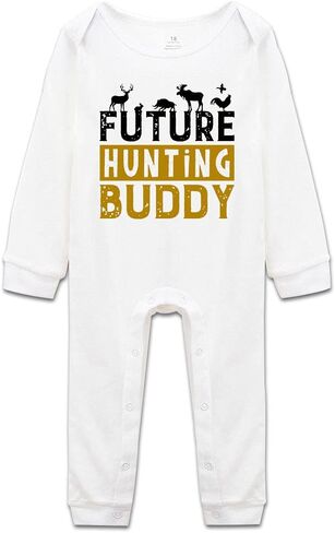 DOQOSESHY Little Hunter Future Hunting Buddy Infant Girl Boy Bodysuit 0-24M Baby Rompers, 3 Months, Long Sleeve-white in Kuwait