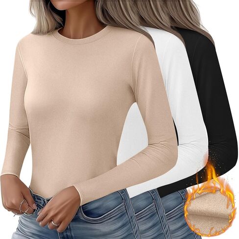 Huukeay 3 Pack Women's Thermal Shirts Long Sleeve De Velvet Lined Underwear Tops Crew Neck Slim Fit Basic Base Layer Tee in Saudi Arabia