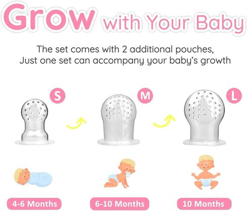 Baby Fruit Feeder & Freezer Tray Set, Silicone Baby Food Feeder for Infant Self Feeding, Baby Teething Toy, Baby Breast Milk Popsicle Mold, BPA Free for 3 Month+, Additional Silicone Pouches (Ether) in Saudi Arabia
