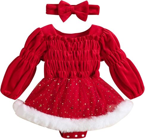 FYBITBO طفلة عيد الميلاد الزي الوليد عيد الميلاد رومبير فستان أحمر مخملي رومبير طفل سانتا الزي الخريف الشتاء الملابس in Kuwait