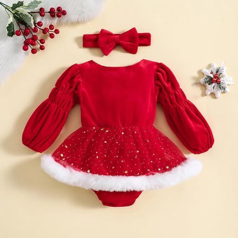 FYBITBO طفلة عيد الميلاد الزي الوليد عيد الميلاد رومبير فستان أحمر مخملي رومبير طفل سانتا الزي الخريف الشتاء الملابس in Kuwait