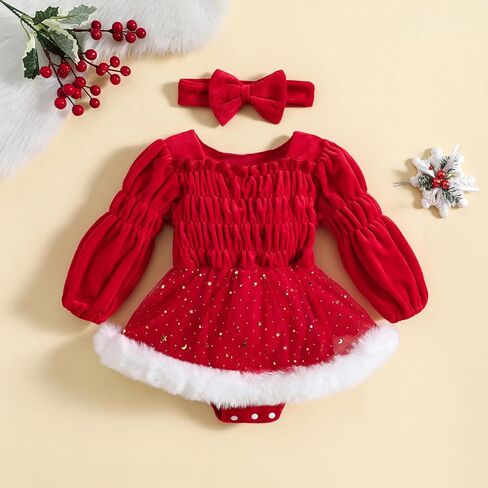 FYBITBO Baby Girl Christmas Outfit Newborn Christmas Romper Dress Red Velvet Romper Baby Santa Outfit Fall Winter Clothes in Saudi Arabia