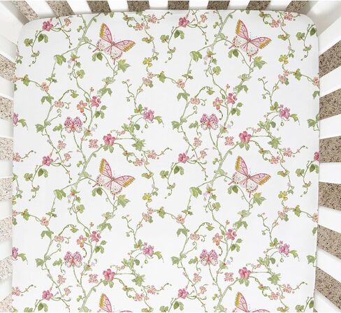 Baby Crib Fitted Sheet for Boys Girls Retro Butterflies Floral Leaves Soft Breathable Neutral Crib Sheet 52''x28'' Fitted Sheet for Cribs and Toddler Beds, Flower, 4266641 in Saudi Arabia