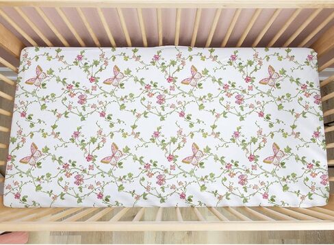 Baby Crib Fitted Sheet for Boys Girls Retro Butterflies Floral Leaves Soft Breathable Neutral Crib Sheet 52''x28'' Fitted Sheet for Cribs and Toddler Beds, Flower, 4266641 in Saudi Arabia