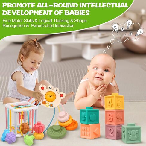 Montessori Toys for Babies 6-12 Months, 4 in 1 Montessori Baby Toys, Soft Baby Teething Toys, Stacking Building Blocks & Rings for Infants, Sensory Bin Toys in Saudi Arabia