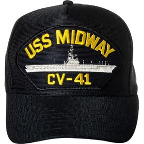 United States Navy USS Midway CV-41 Aircraft Carrier Ship Emblem Patch Hat Navy Blue Baseball Cap