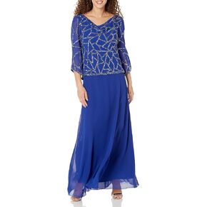 J Kara Women's Petite Three Quarter Sleeve Beaded Dress