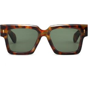 BRMHDY Retro Square Sunglasses for Men Women Vintage Thick Frame Rectangle Shades Trendy Black Sunnies