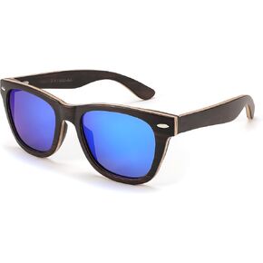 FEISEDY Woodes Sunglasses Polarized for Women Men, Bamboo Wood Handmade Frame, Classic Square UV400 Protection B0006