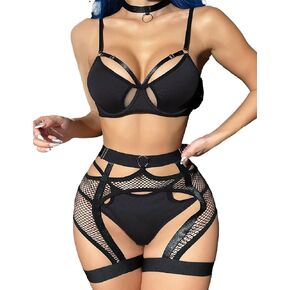 Lingerie Set for Women 4Pack Strappy Lingerie Underwire Bra Garter Set Lingerie With O-Ring