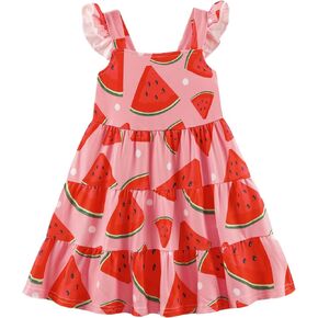 Little Girls Summer Dress - Flutter Sleeve Swing Tiered Sundress Toddler Smocked Dresses Kids Casual Outfits 2T-7T