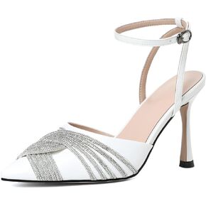 Soireelady Women's Rhinestones Slingback Bow Heels Stiletto High Heeled Sandals Pointed Toe Sexy Ankle Strap Pumps Fashion Prom Dressy Party Shoes