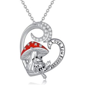 YONFQE Mushroom Necklace Sterling Silver Frog Heart Pendant I Love You Forever Jewelry Gift for Women Girls