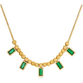 SILBAZ Emerald Necklaces for Women Agate Necklace 18k Gold Plated Square Pendant Dainty Green Crystal Jewelry Anniversary Christmas Gift for Wife Mom