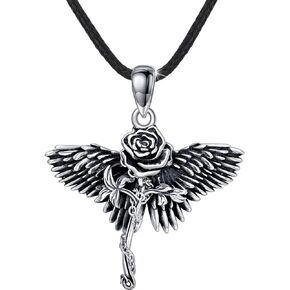 PARYFO Gothic Black Angel Wing Rose Women's Pendant Necklaces Angel Wing Flower Birthday Anniversary Girls' Jewelry Gift 18+2 inch Chain for Men Women Gothic Punk Lover