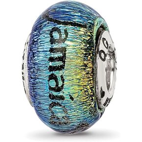 The Black Bow Jamaica & Palm Tree Orange Dichroic Glass & Sterling Silver Bead Charm