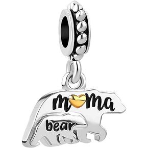 KunBead Mothers Day Mom Gifts from Daughter Son Mama Bear Pendant Charms Compatible with Pandora Bracelets