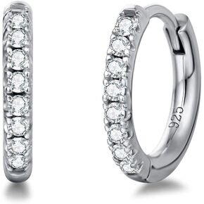 FANCIME 14K White Gold Plated Sterling Silver Hoop Earrings Tiny Small Hoop Earrings Cubic Zirconia Cartilage Dainty Silver Hoop Earrings Birthday Gifts for Women Girls, 13mm
