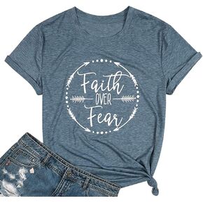 تي شيرت حريمي من Qrupoad Faith Over Fear تي شيرت صيفي كاجوال ديني مسيحي ملهم روحي برسومات تي شيرت