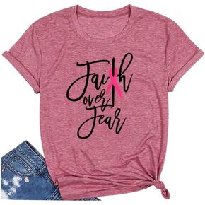Qrupoad Womens Faith Over Fear T Shirt Summer Casual Christian Religious Inspirational Spiritual Graphic Tees Tops