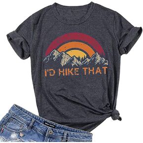 I'd Hike That Hiking Shirt Women Happy Camper Sunrise Mountain Graphic Tee Tops Short Sleeve Camp Lover Vacation Tshirt in Saudi Arabia