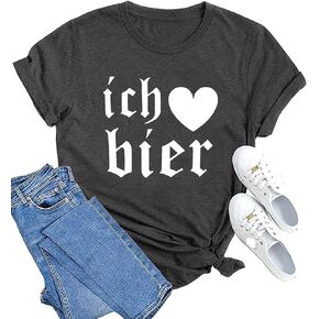 قميص MAIHUN German Oktoberfest للنساء، تي شيرت كلاسيكي Ich Heart Bier بأكمام قصيرة