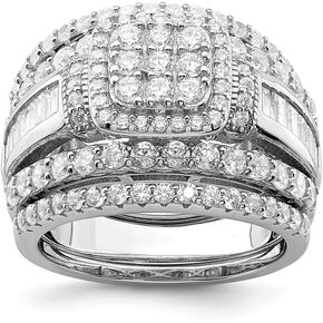 Solid 925 Sterling Silver Stackable CZ Cubic Zirconia Princess Cut 3 Piece Set Engagement Wedding Ring