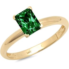 Clara Pucci 1.0 ct Brilliant Emerald Cut Solitaire Simulated Emerald Gem 4-Prong Engagement Wedding Bridal Promise Anniversary Ring Solid 18K Yellow Gold for Women