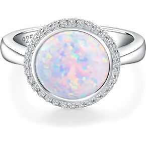 RANDES 925 Sterling Silver Opal Turquoise Gemstone Ring Halo Engagement Wedding Ring Fashion Jewelry Gift for Women Girls Size 6 to 10