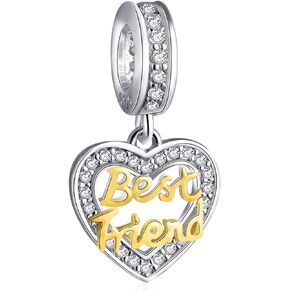 Mothers Day Theme Charm-925 Sterling Silver Mother/Daughter, Mother/Son, Father/Daughter Heart Split Pendant, 2 Tone Heart, Family Tree Beads, fits European Charms Bracelet, Gifts for Mum/Mummy/Girl/Boy/Grandma