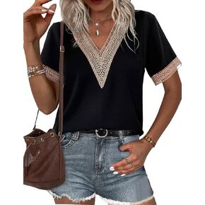 Beyove جبر بلوزات الدانتيل للنساء قصيرة الأكمام بلايز الخامس الرقبة قمصان الصيف الدانتيل موضة عادية الكروشيه بوهو تونك in Kuwait