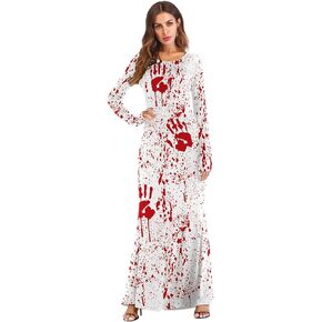 GRAJTCIN Womens Halloween Costume Maxi Dress Plus Size Day of The Dead Cosplay Long Sleeves Dress