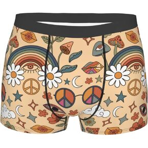 Peace Symbol Peace Sign Rainbow Mushroom Hippie Eyes Men's Boxer Briefs Breathable Men Underpants Comfortable