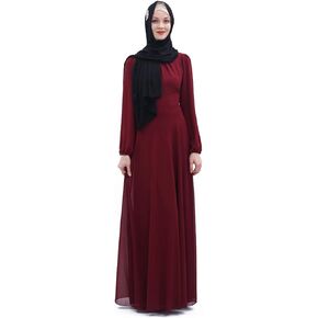 Women's Chiffon Kaftan Abaya Dress Muslim Long Sleeve Self Tie Flowy Maxi Dress Islamic Evening Gown