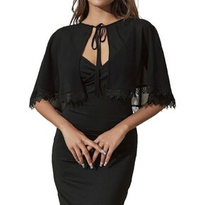 GORAIS Evening Chiffon Shawls and Wraps Black Women's Cape Party Formal Shrugs Cover Up for Bride